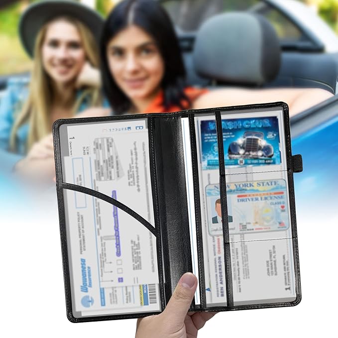 Car Registration and Insurance Holder, Leather Car Glove Box Organizer, Cool Car Accessories for ID, Driver's License Cards & Essential Document,business cards,Men&Women,African Butterflies Girl