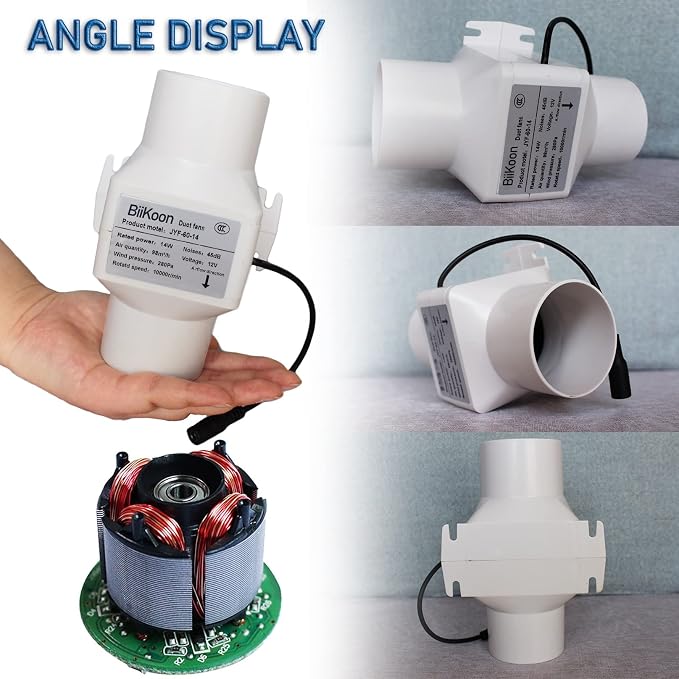 12V Inline Duct Fan Mini Attic Vent Booster 2.4“ 60Mm 58Cfm Variable Exhaust