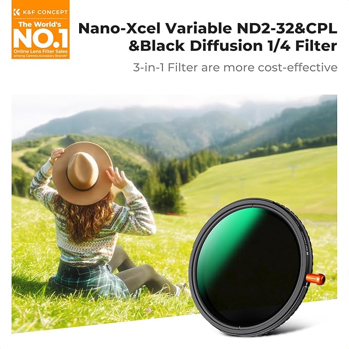 K&F CONCEPT 52mm Black Diffusion Mist Effect 1/4 & Variable ND2-32 & Circular