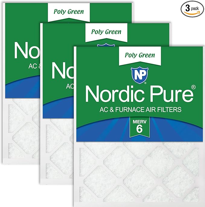 Nordic Pure 16x20x1 Poly Green MERV 6 AC Furnace Air Filters – Reduces Dust