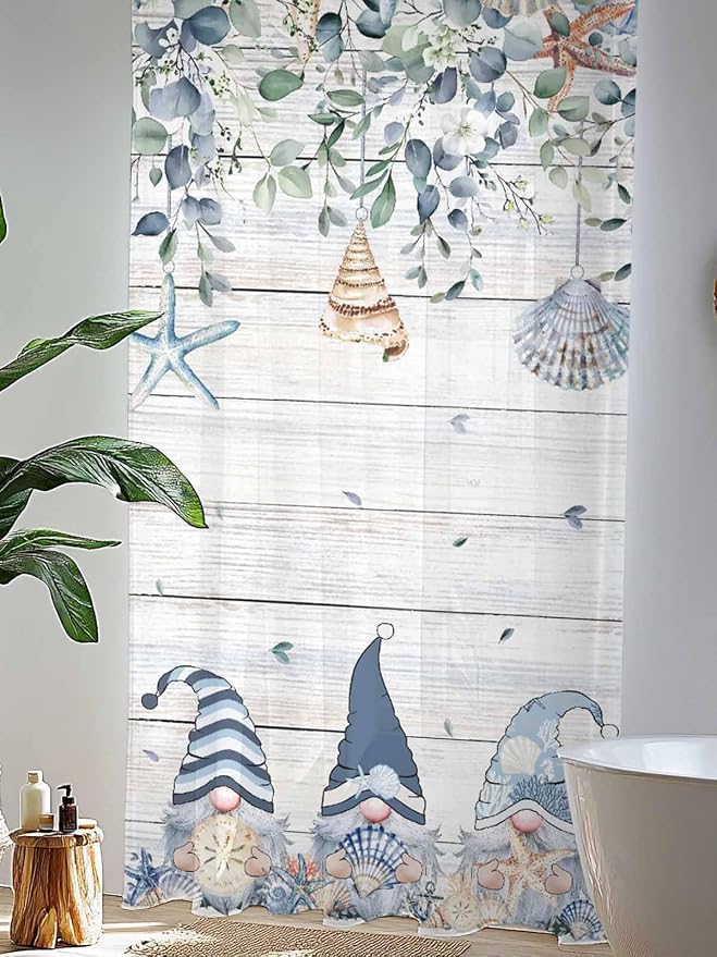 Sheer Curtains 108 Inches Long, Coastal Eucalyptus Leaf Semi Sheer Curtains