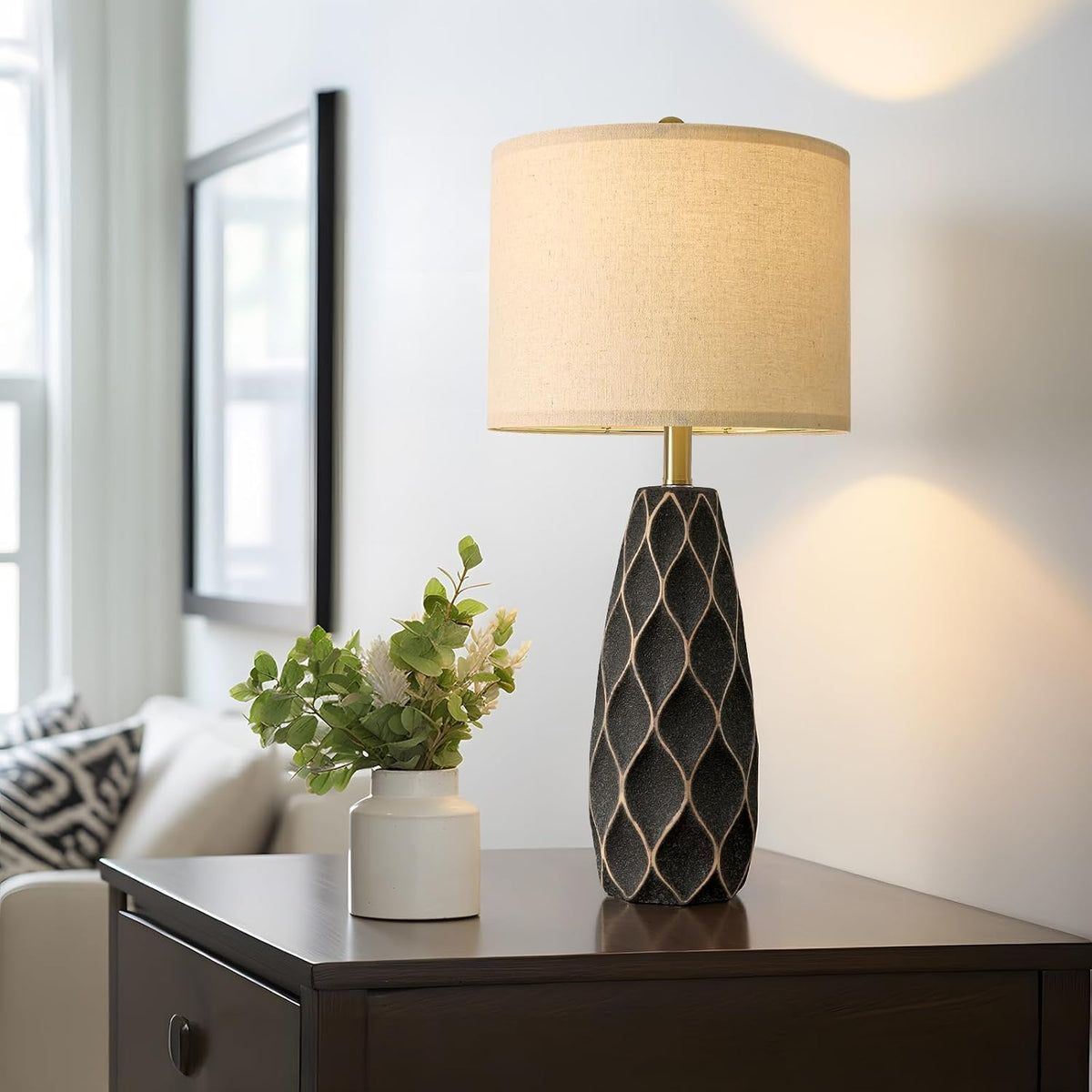 PORTRES 27.5" Ceramic Table Lamps for Bedroom Living Room Lamps Set of 2