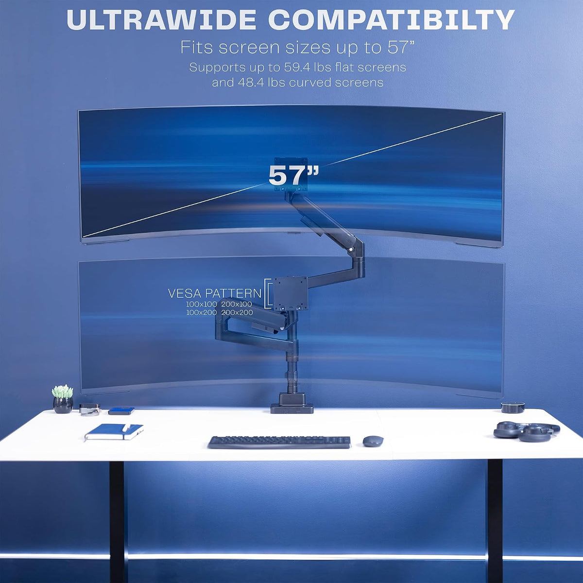 VIVO Black Dual Ultrawide Desk Mount, Up to 57 in Screens, STAND-GT57T2
