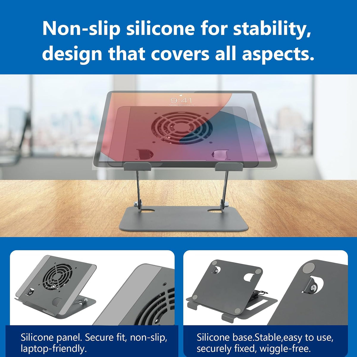 Laptop Cooling Stand with Fan and One Key Switch, Adjustable Laptop Riser