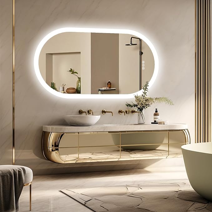 LUVODI Lighted LED Bathroom Mirror: 32x20IN Oval Wall Mounted Vanity Mirror
