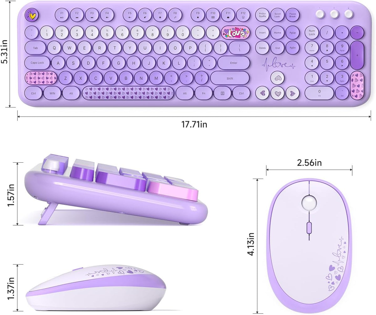 MOFII Wireless Keyboard and Mouse Combo - Pale Purple Full Sized Plug and Play Colorful Computer Keyboards - 104 Keys Round Keycap USB 2.4G Cute Keyboard for Windows/Laptop/Mac/Desktop/PC