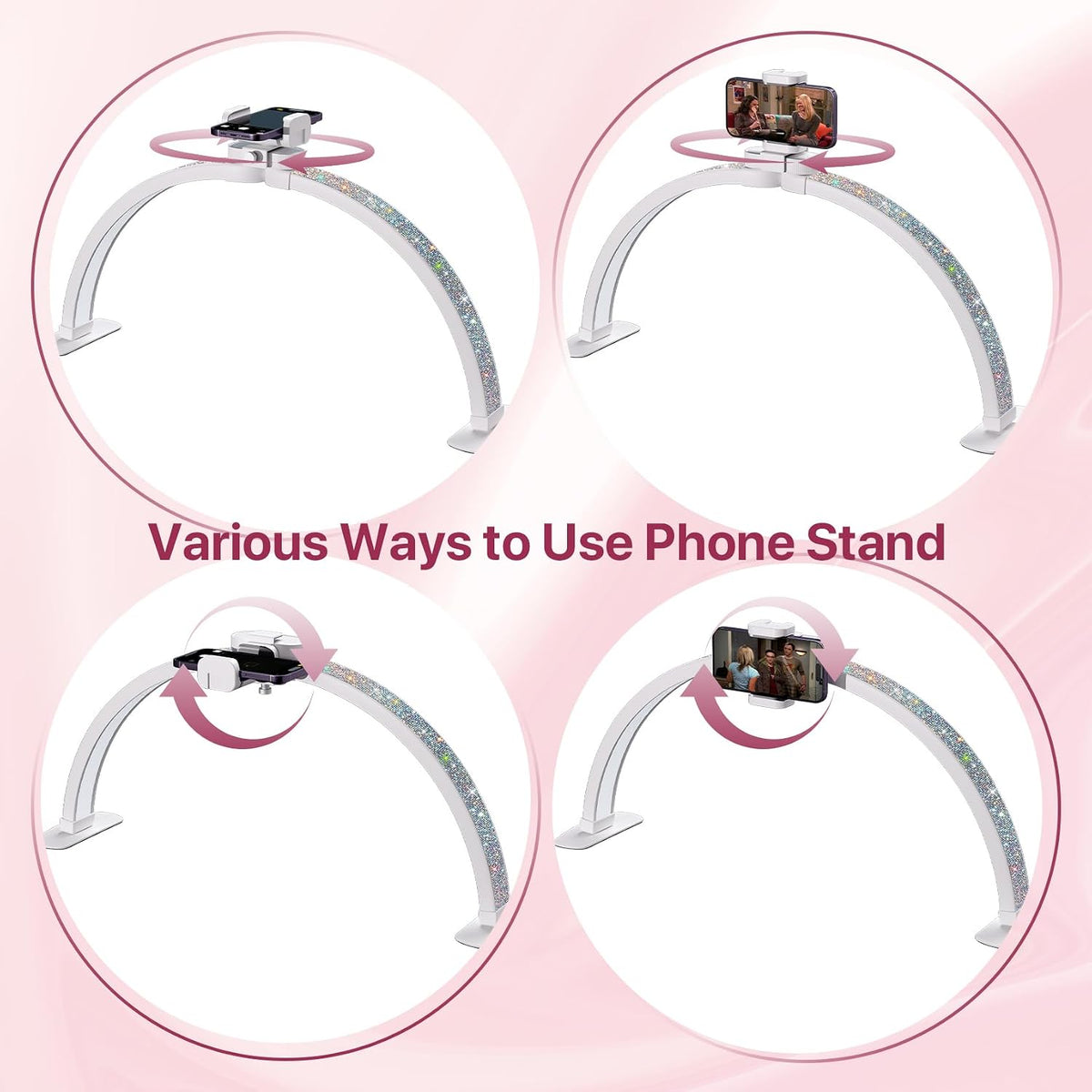 Half Moon Light for Nail Desk, 29 Inch, White with Diamonds