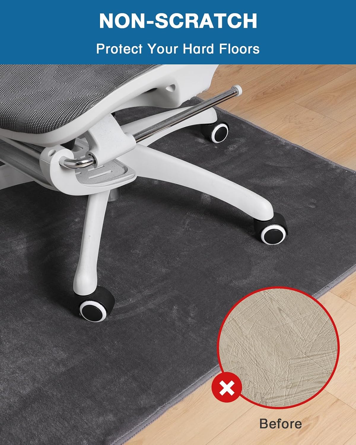 Office Chair Mat for Hardwood Floor, 51"x63" Flannel Fabric Chair Mat for Hard Floors, Non-Slip Under Desk Rug for Rolling Chairs, Soft Floor Protector Area Rug for Home Office, Dark Grey