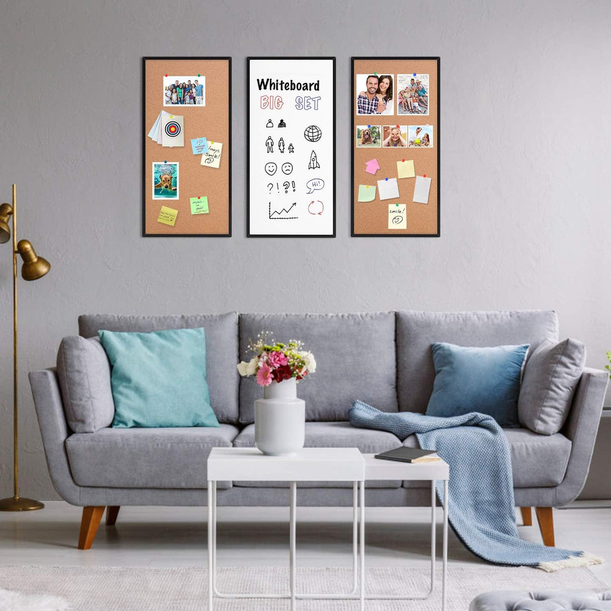 Cork Board and Whiteboard Combination Board, Black, 3-Pack 12" X 24"
