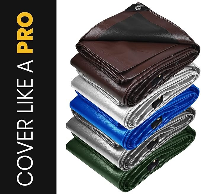 PROTARP Extra Heavy Duty 16 Mil Tarp Cover, Waterproof, UV Resistant, Rip and Tear Proof, Poly Tarpaulin with Reinforced Edges for Roof, Camping, Patio, Pool, Boat. (Brown/Black 24′ X 36′)