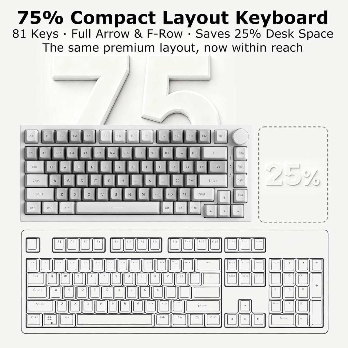 AJAZZ AK820 Wired 75% Mechanical Keyboard, HP-Style Tactile, Hot-Swappable