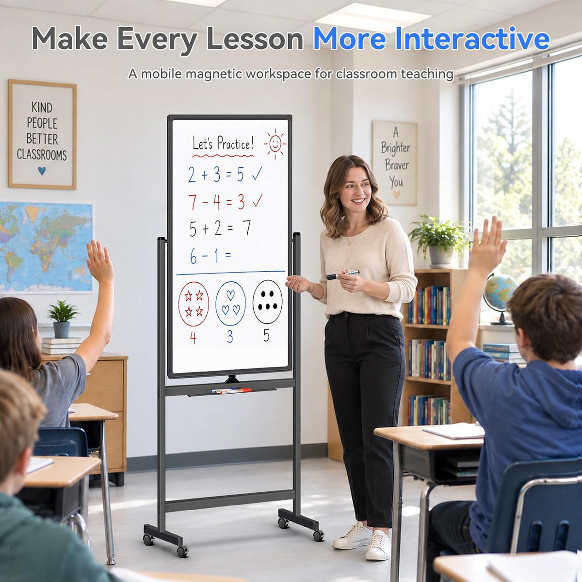 Maxtek Magnetic White Board on Wheels 40x24 Black Mobile Double-Sided Board