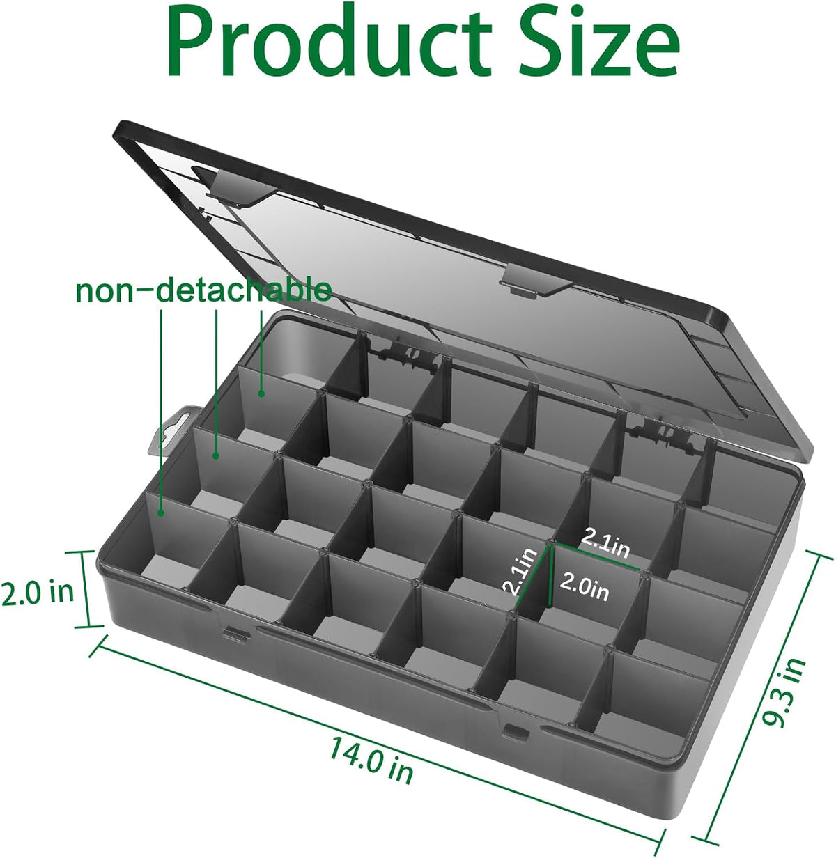 Gbivbe Large 24 Grids Plastic Organizer Box Adjustable Dividers,Clear Storage Box for Jewelry, Art DIY Crafts, Washi Tapes, Beads and Small Parts(Black,3Pack)