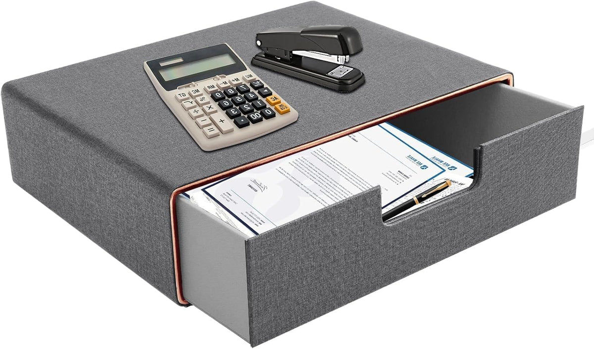 Desk Organizer with Drawer,Stackable Storage 1 Drawer Organizer,PU Leather Handmade Desktop Storage Drawers for A4 Paper/Magazine/Book/Filing/Jewelry/Makeup Home Decor Accessories,Grey