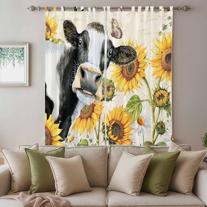 Yellow Sunflowers Living Room Curtains 96 Inch Length, Window Curtains Tab Top