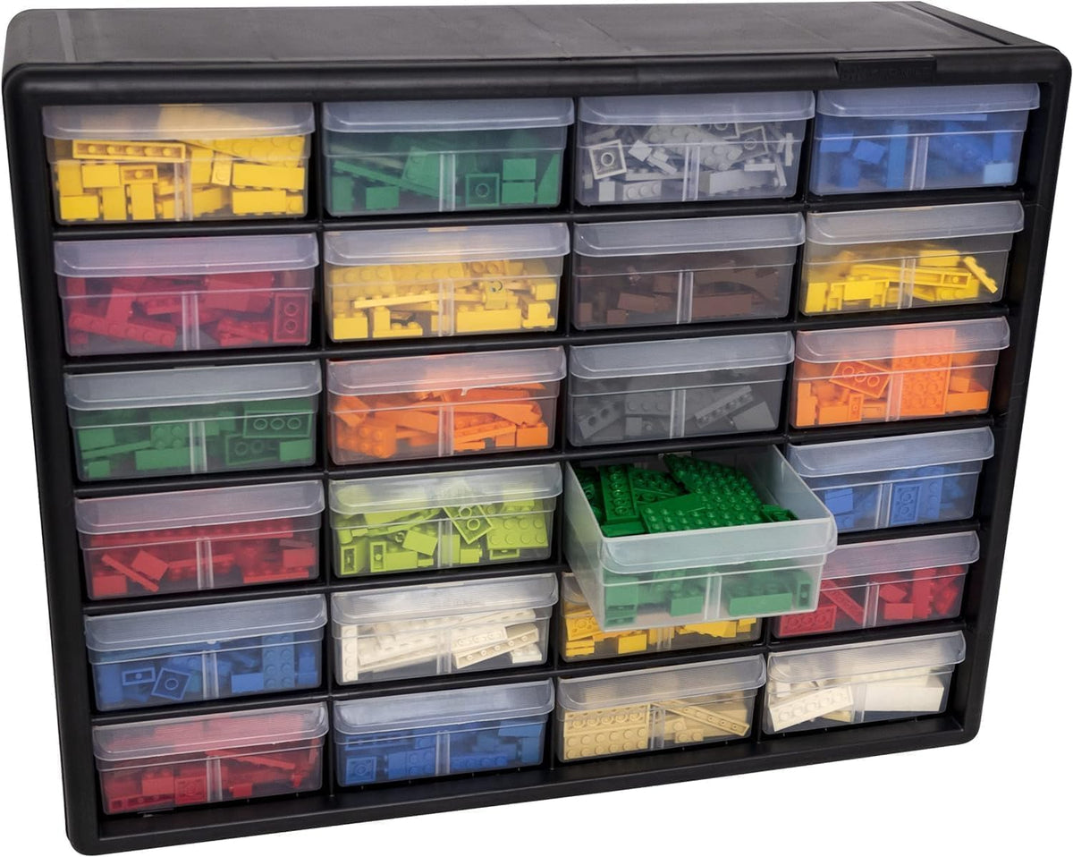 Akro-Mils 24-Drawer Plastic Storage Cabinet, 20" W x 6" D x 16" H, Black