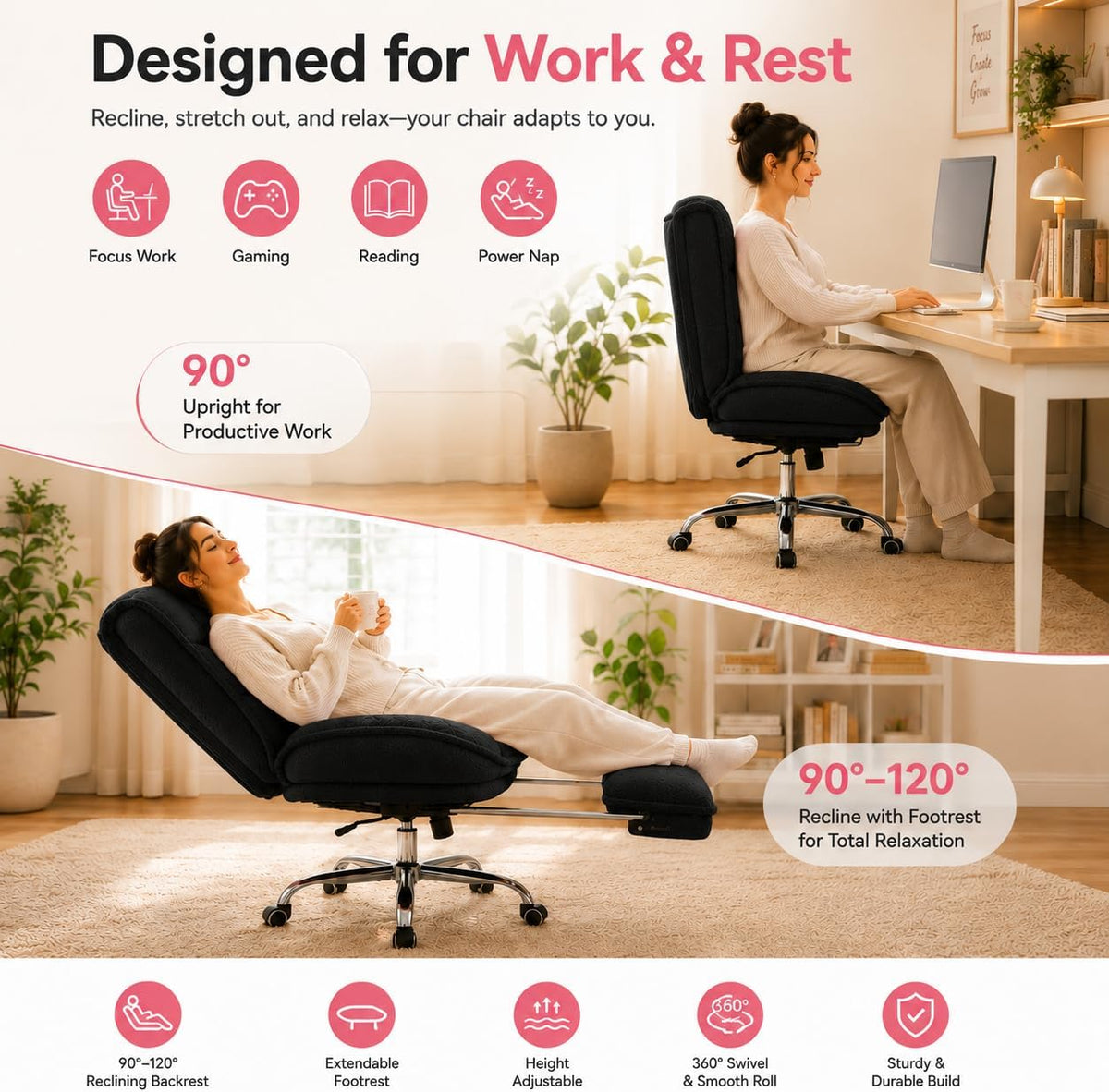 Criss Cross Office Chair, Armless Cross Legged Office Chair with Footrest