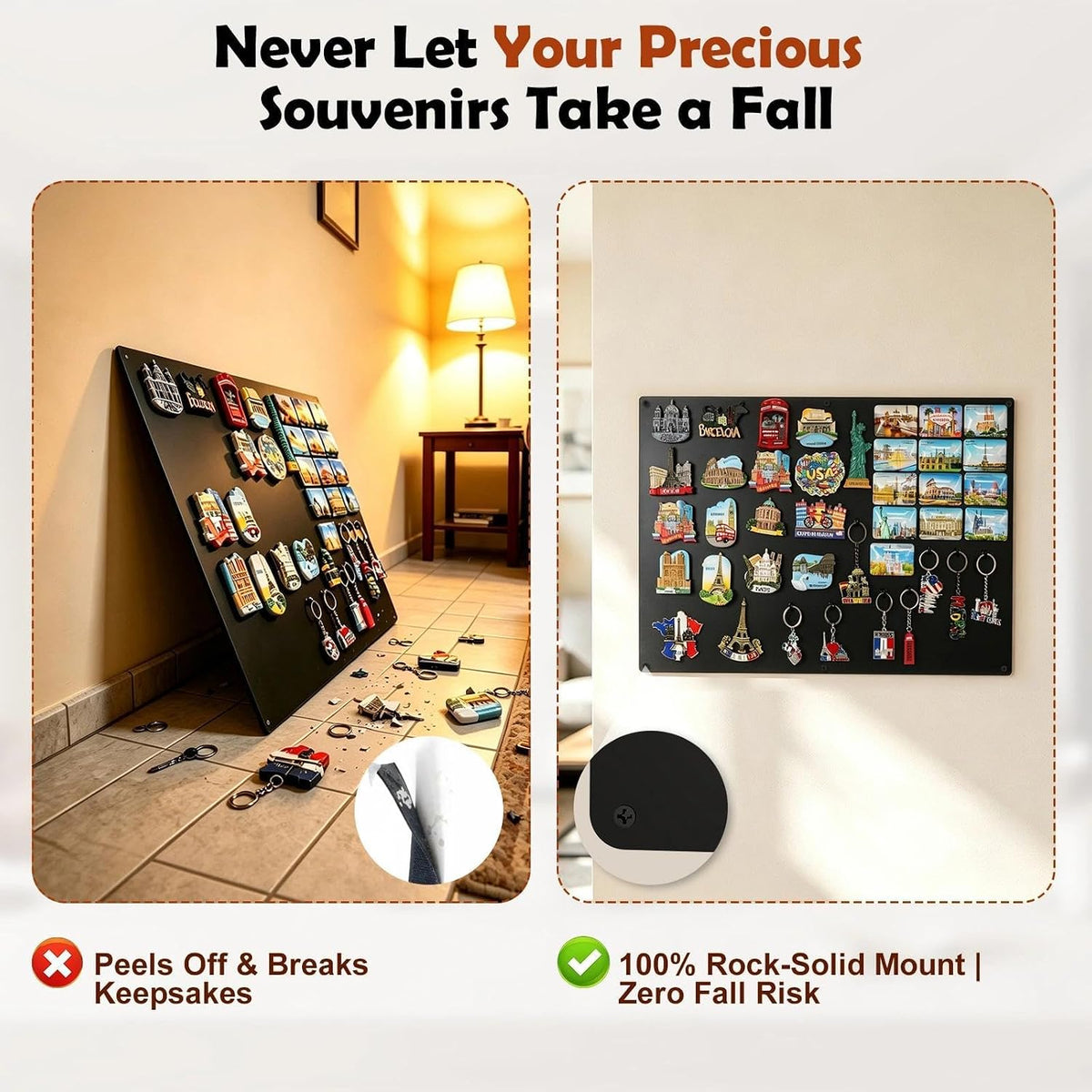 Souvenir Magnetic Board for Wall, Large Black Collections Board