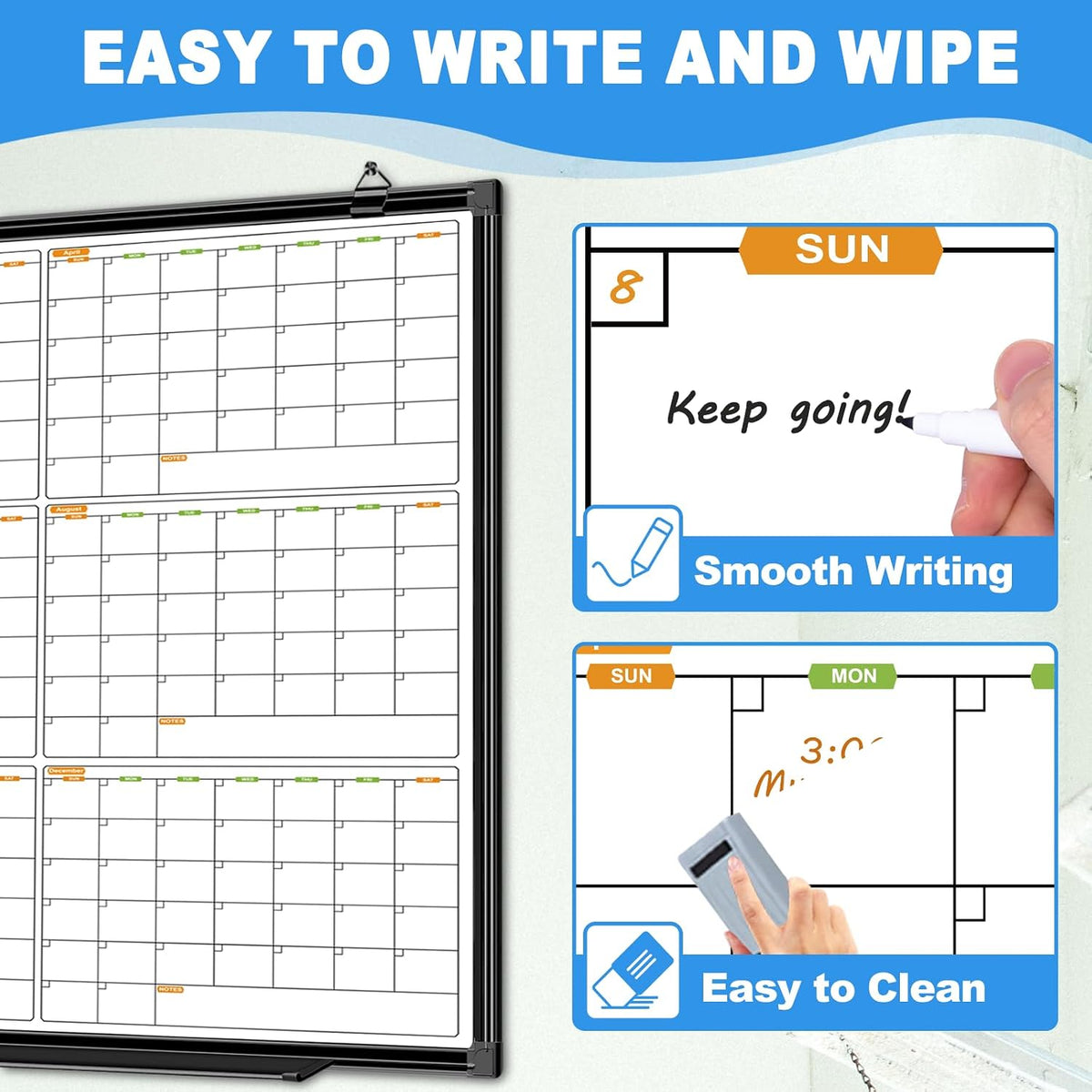 12 Month Wall Calendar Whiteboard, 72x48 Inch Dry Erase Calendar for Wall