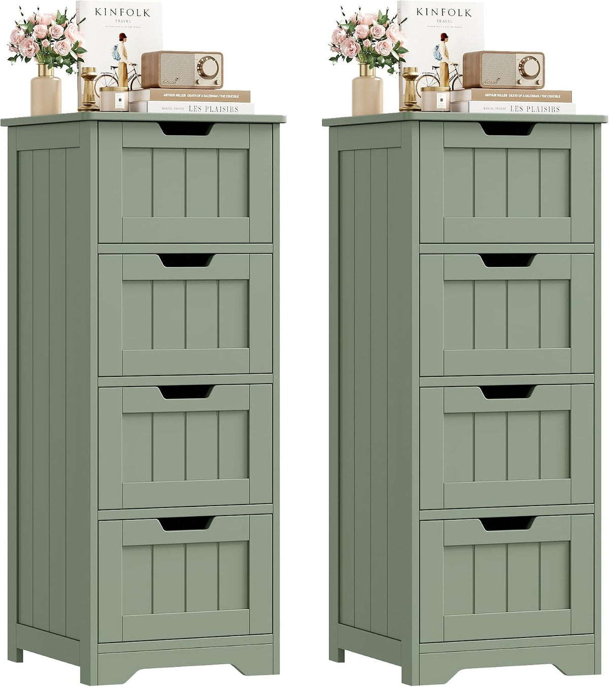 FOTOSOK Bathroom Storage Cabinet Set of 2, Bathroom Cabinet with 4 Drawers