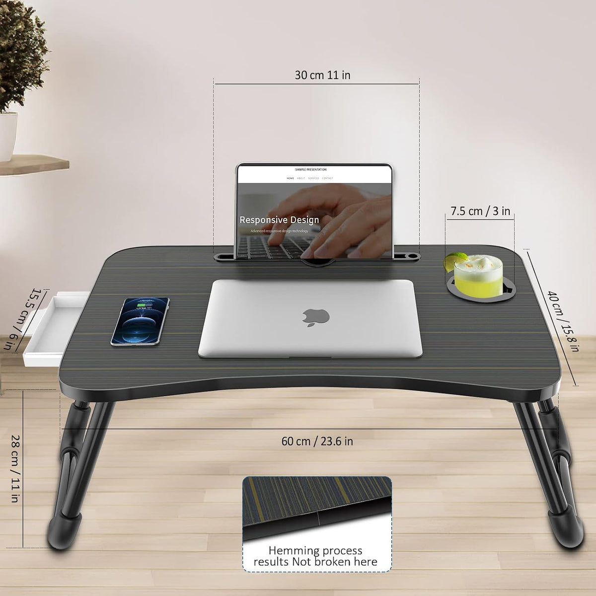 Zapuno Foldable Laptop Bed Table, Laptop Desk, Breakfast Tray, Arc Shape