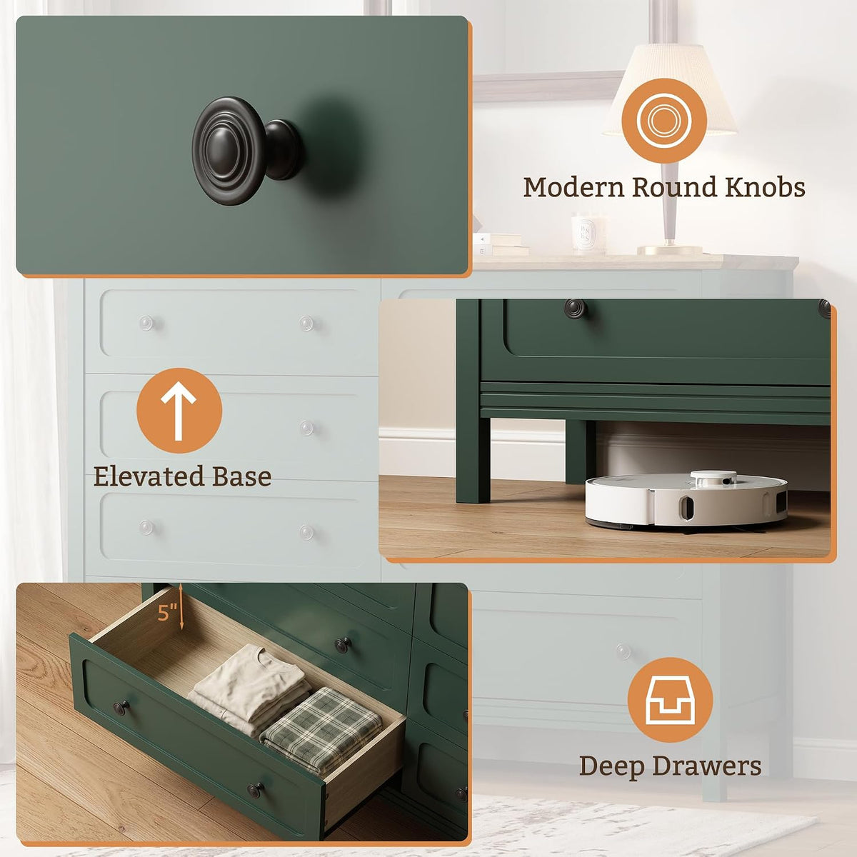 Tradare Green Dresser for Bedroom, 8 Drawer Dresser with Metal Handles, 55" Wide Modern Dressers & Chest of Drawers for Living Room, Hallway, Entryway