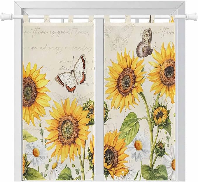 Farm Sunflowers Living Room Curtains 84 Inch Length, Window Curtains Tab Top