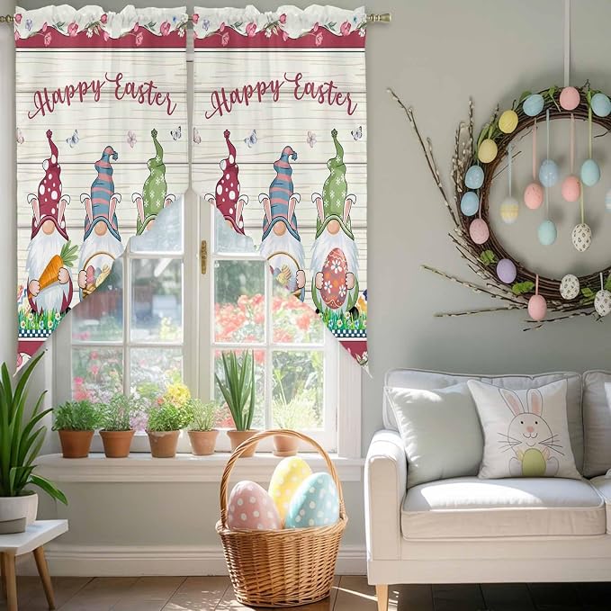 Swag Curtain, Happy Easter Gnomes
