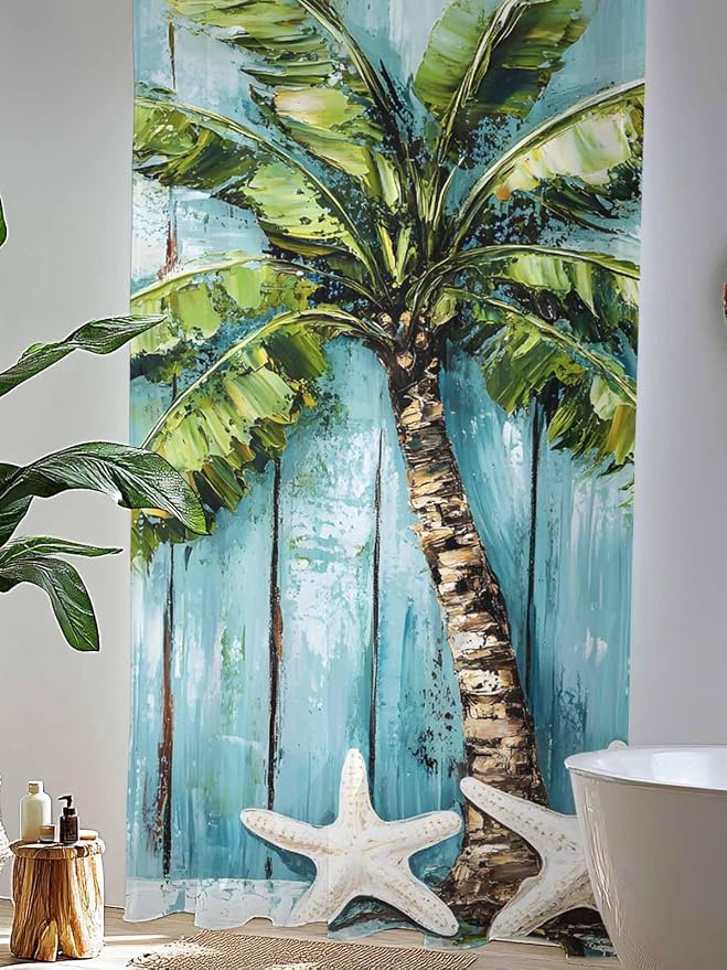 Sheer Curtains 108 Inches Long, Coastal Beach Starfish Semi Sheer Curtains