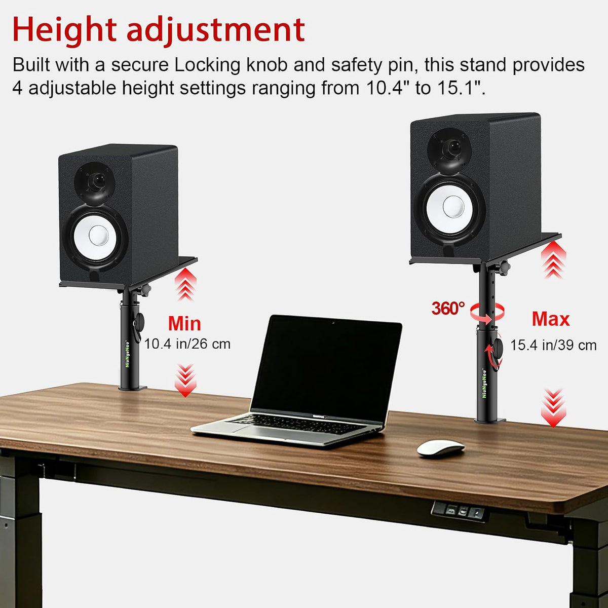 Studio Monitor Stands Tilt Clamp Desk Speaker Stand 10.4"-15.4"