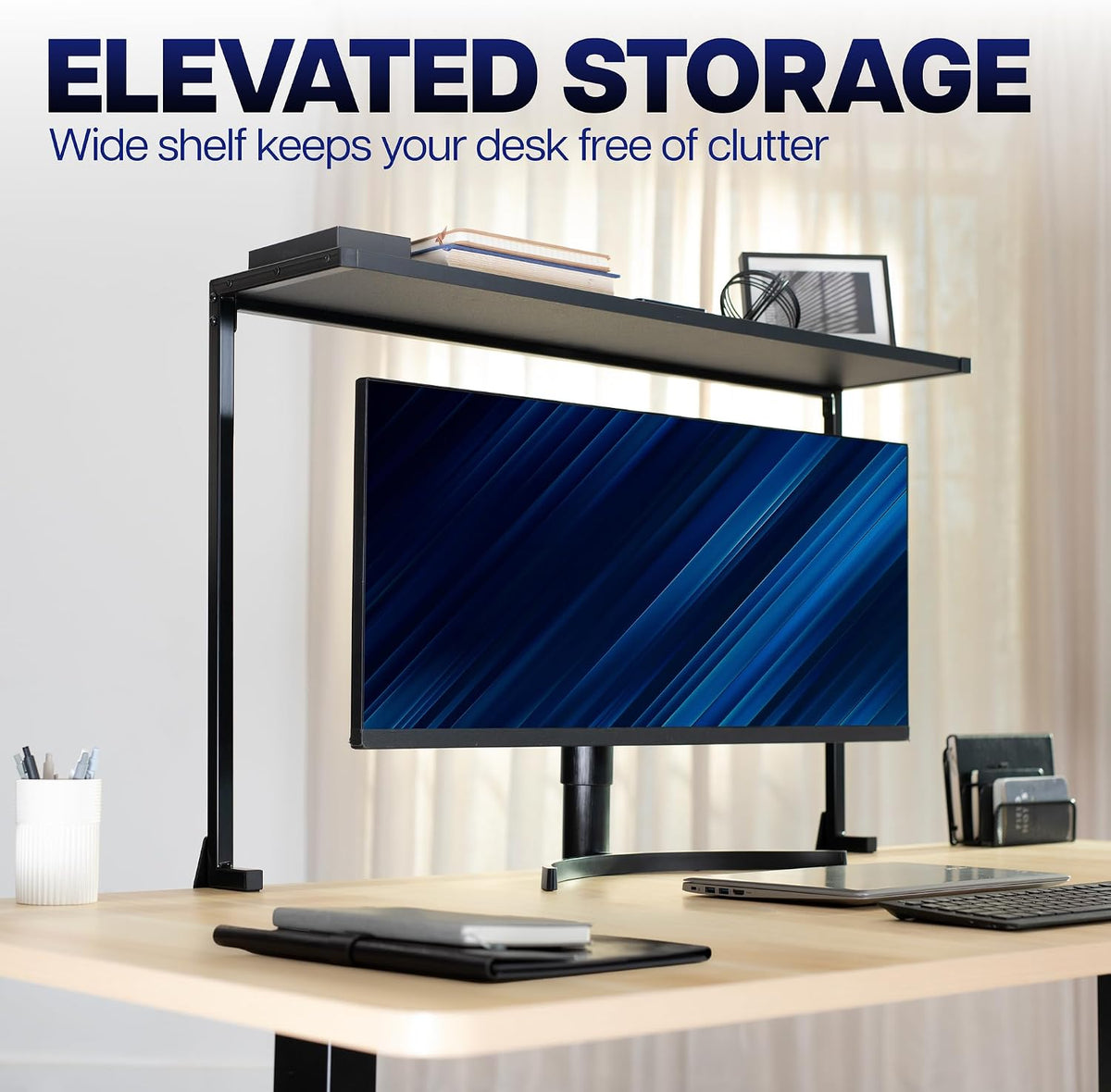 VIVO Black Clamp-on 38 in Overhead Desk Shelf Mount, DESK-SHELF38-B