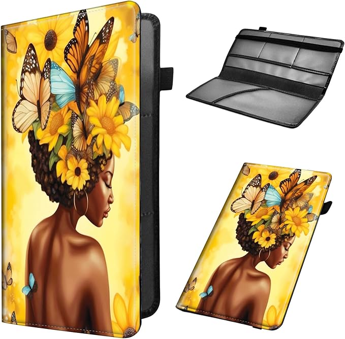 Car Registration and Insurance Holder, Leather Car Glove Box Organizer, Cool Car Accessories for ID, Driver's License Cards & Essential Document,business cards,Men&Women,African Butterflies Girl