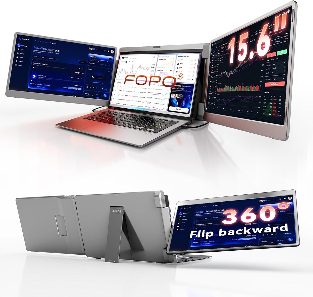 15.6'' Laptop Screen Extender, Triple Monitor, 1080P IPS