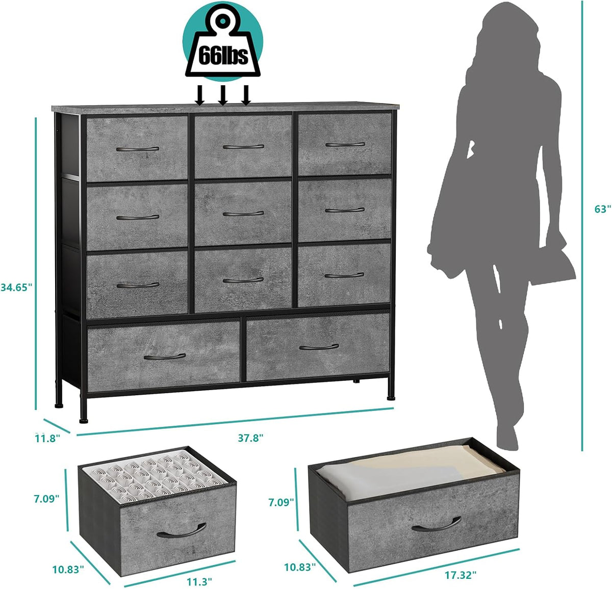 VASICAR Dresser for Bedroom with 11 Storage Drawers, Tall Chests of Drawers