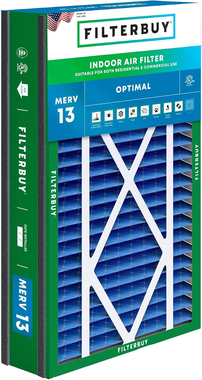 Filterbuy 16x25x5 Air Filter MERV 13 Optimal Smoke & Allergy Defense,