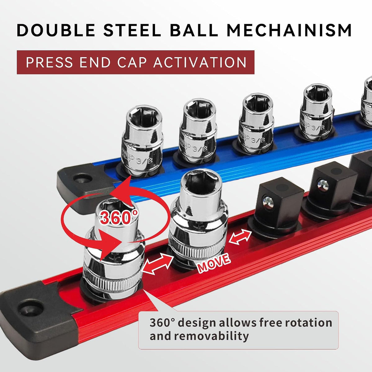 Magnetic Socket Holder Organizer 1/4" 3/8" 1/2" Socket Rail with 120 Clips