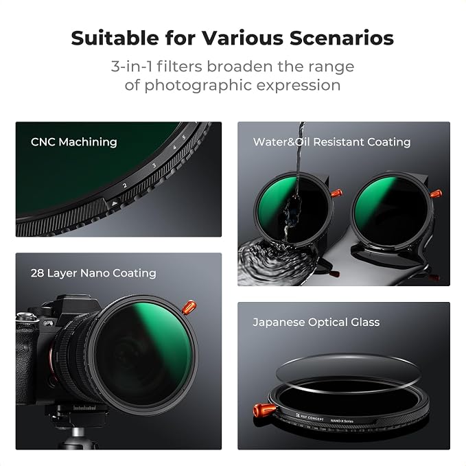 K&F CONCEPT 52mm Black Diffusion Mist Effect 1/4 & Variable ND2-32 & Circular