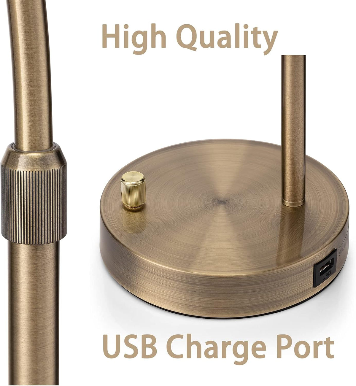 Tall Industrial Gold Rattan Table Bedside Lamp for Bedroom with USB Charge Port, Boho Woven Nightstand Lamp Home Office Couch Side Living Room Decoration Desk Lamp Gold & White