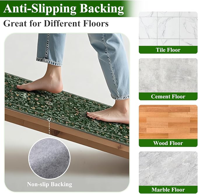 HEBE Washable Hallway Runner Rug 2'x 6' Non Slip Kitchen Rugs Runner, Low Pile