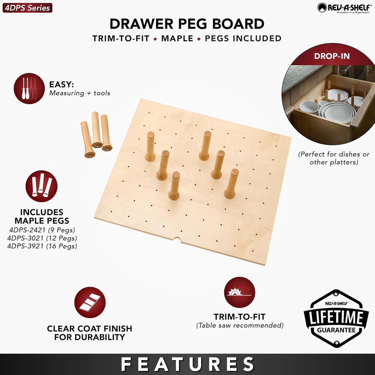 Rev-A-Shelf Trimmable Pegboard Drawer Divider Organizer, 24" x 21"