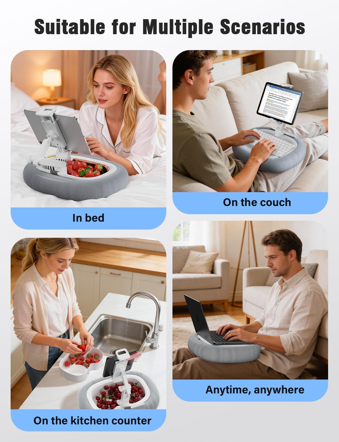 TAZENI Kindle Tablet Pillow Stand Accessories for Bed Reading, with 3 Trays