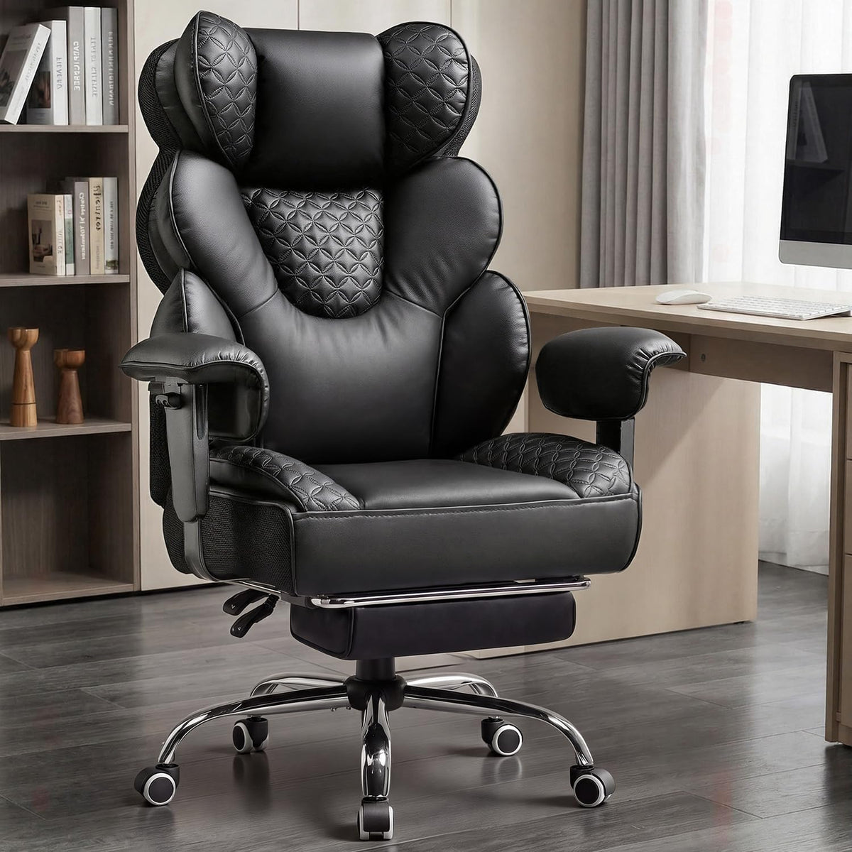 COMHOMA Big and Tall Office Chair with Upgrade Footrest, Heavy Duty Gaming Chair High Back Executive Chair with Spring Lumbar Support for Lower Back Pain Relief, 150°Reclining Adjustable Armrests