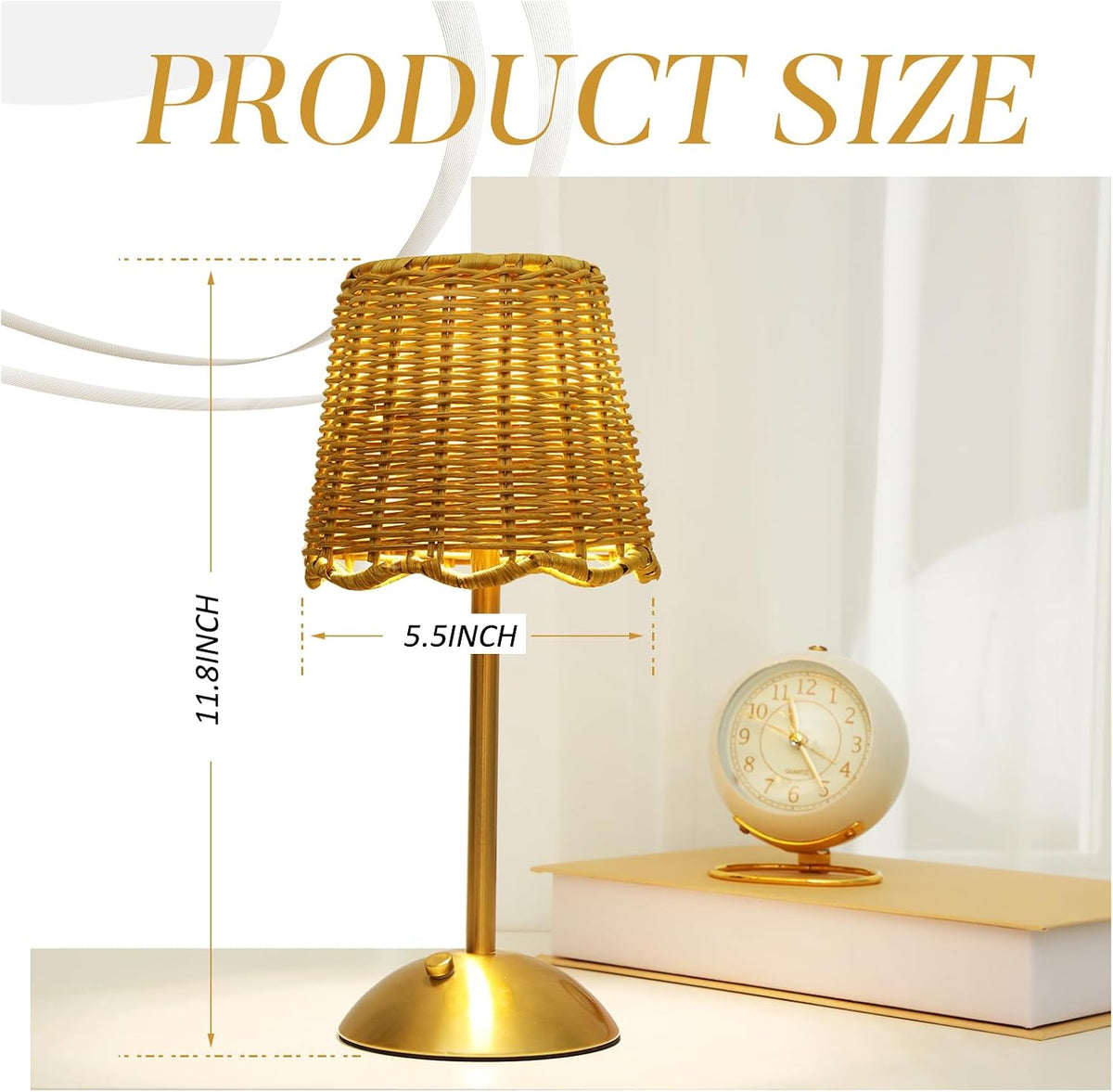 Pickmesh 2 Pack Rattan Table Lamp, Cordless LED Boho Wicker Desk Lamp