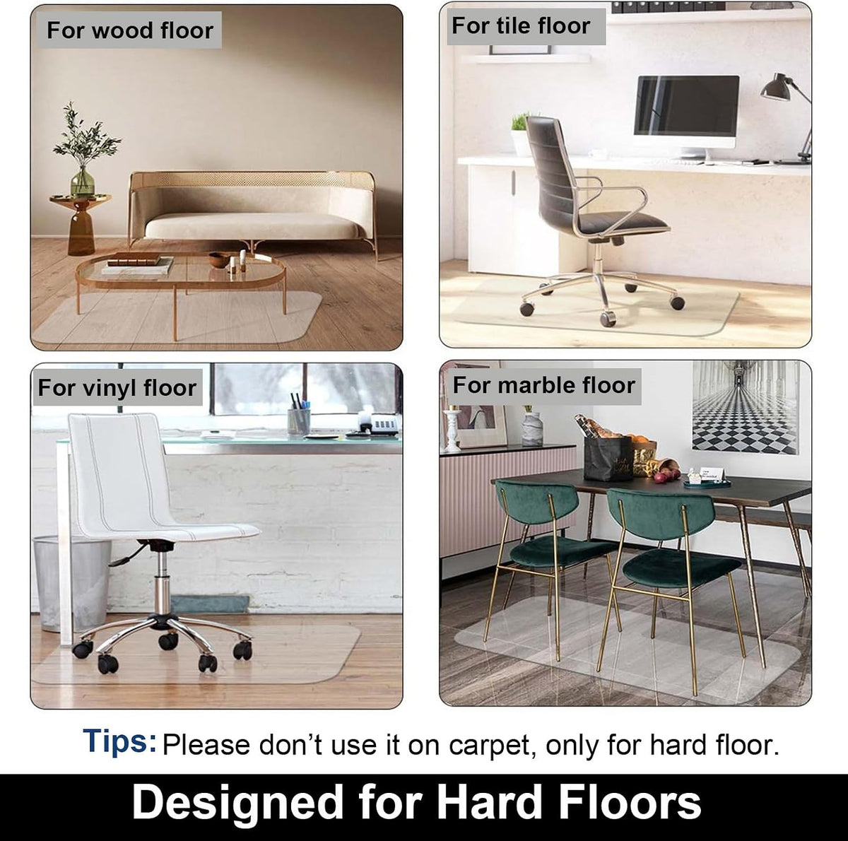 AiBOB Chair Mat for Hardwood Floor, 45 X 53 inches Desk Chair Mat for Wood and Tile Floors, Protection Mats for Office and Home, Easy Glide for Chairs