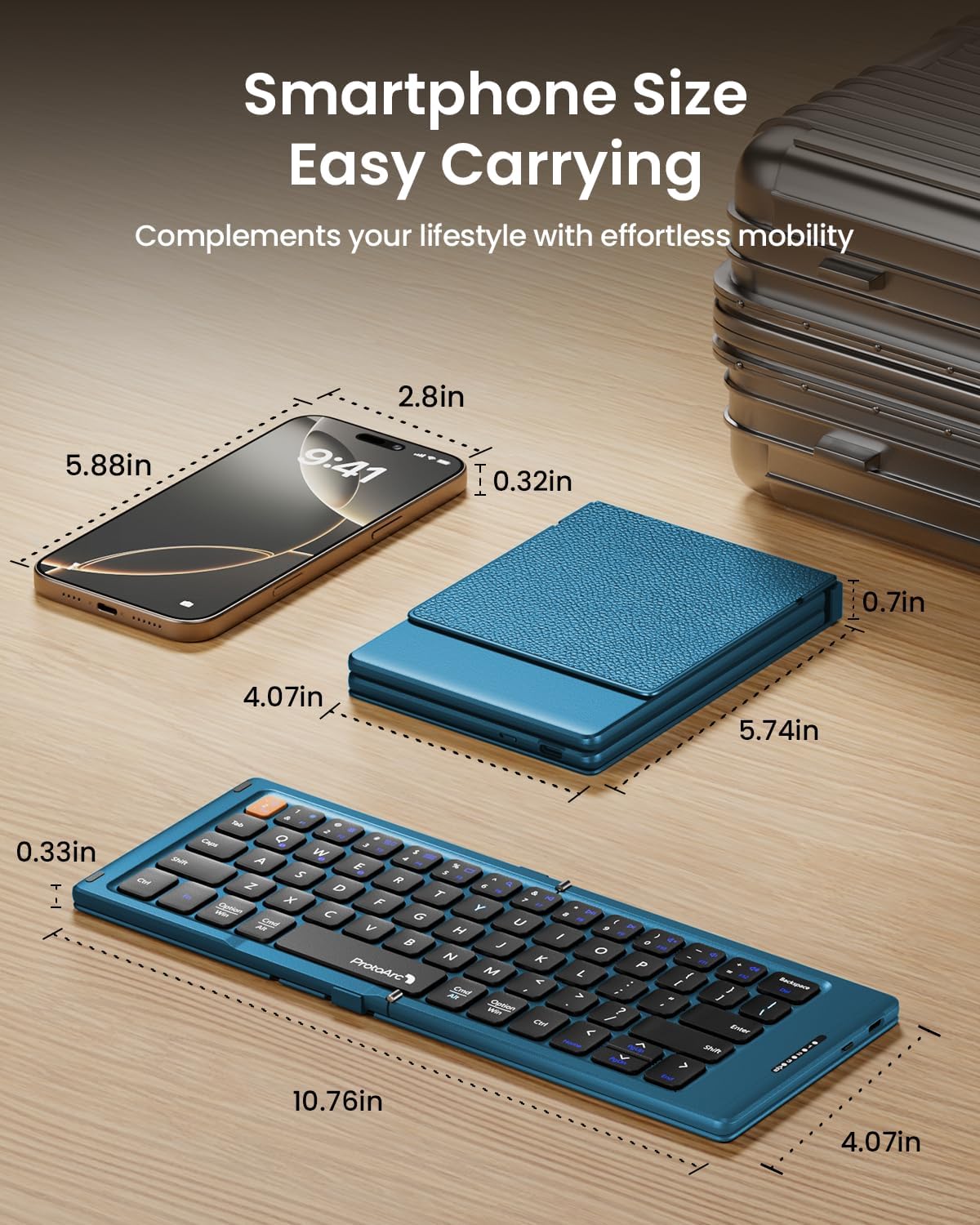 ProtoArc XK04 Foldable Compact Keyboard for Phone and Tablet, Blue