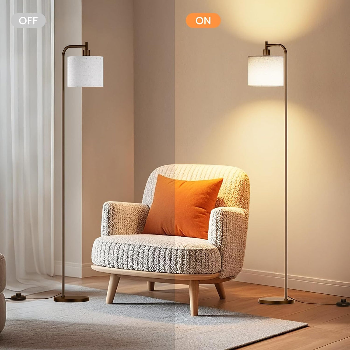 SIBRILLE Floor Lamp for Living Room, Tall Standing Lamp with Linen Shade
