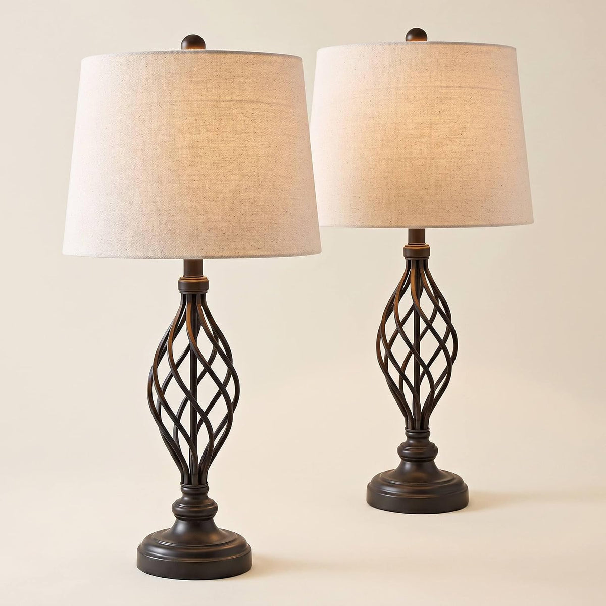 Annie 28" Tall Table Lamps Set of 2 Open Scroll Iron Bronze Brown