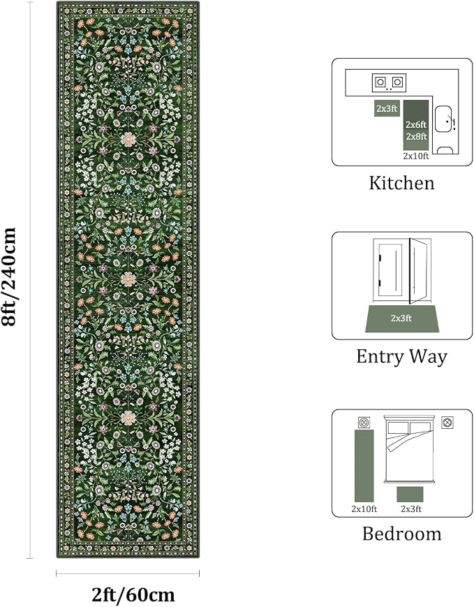 Yamaziot Washable Runner Rug 2x8 – Boho Non Slip Floral Hallway Runner Rug