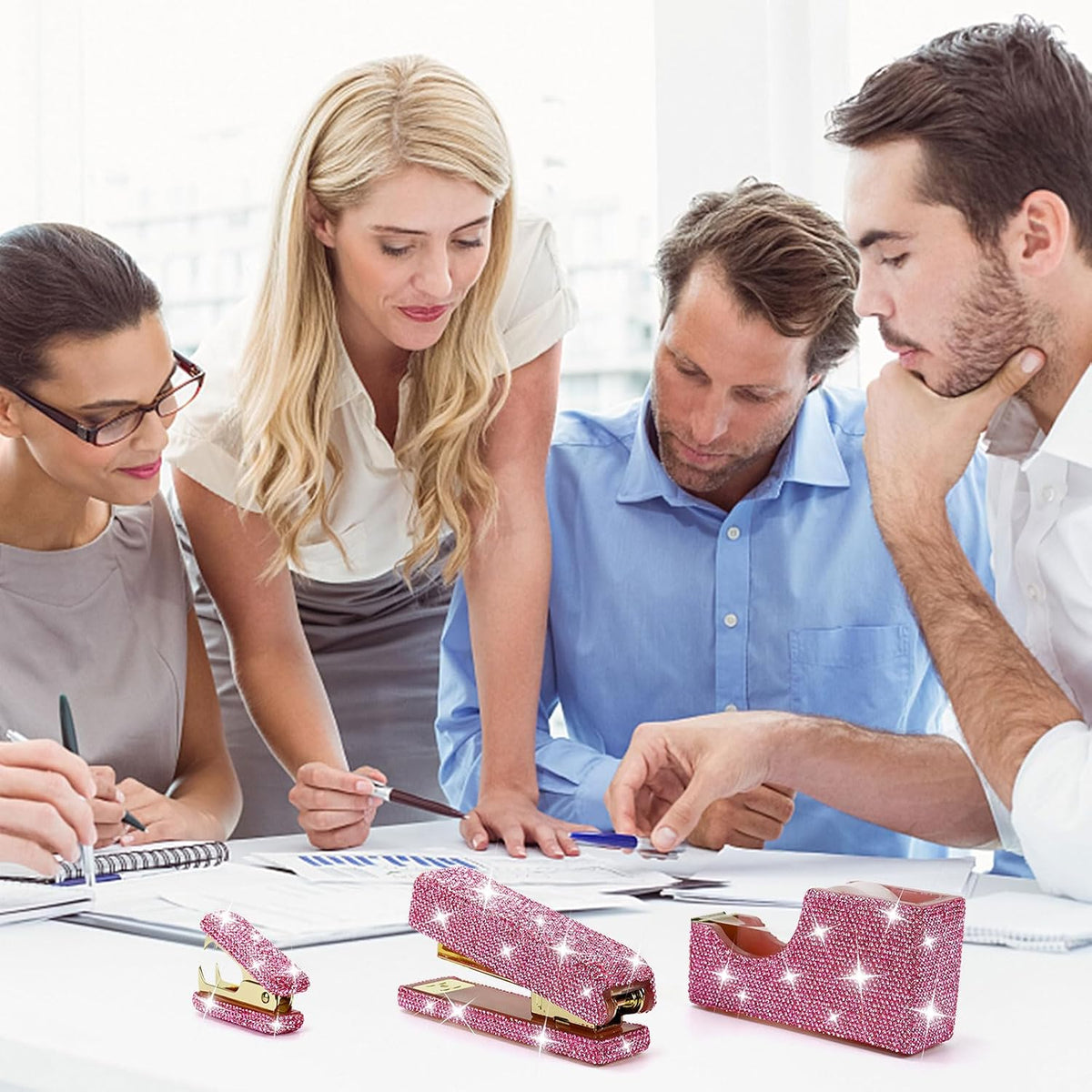 MultiBey Bling Desk Organizer: Stapler, Tape Dispenser, Staple Puller