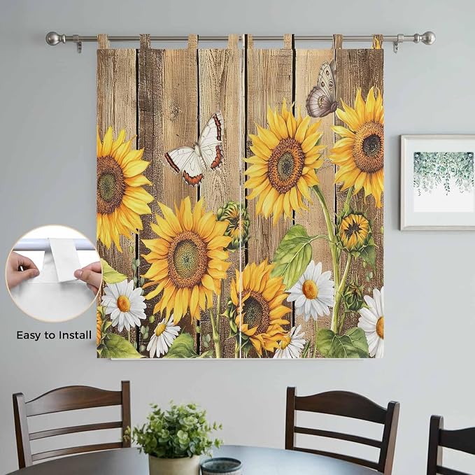 Farmhouse Sunflowers Living Room Curtains 84 Inch Length, Window Curtains Tab